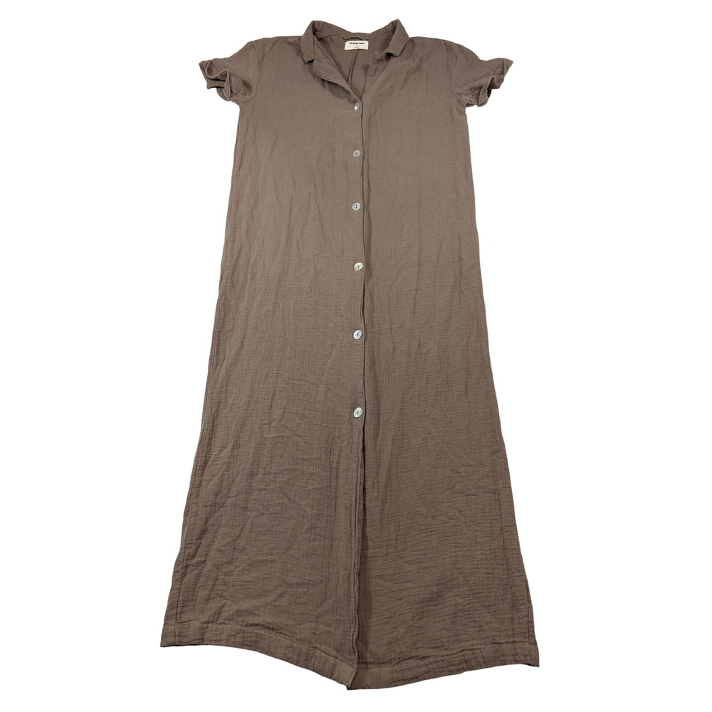 The Normal Brand Brown Cotton Double Gauze Maxi Shirt Dress Small Short Sleeve